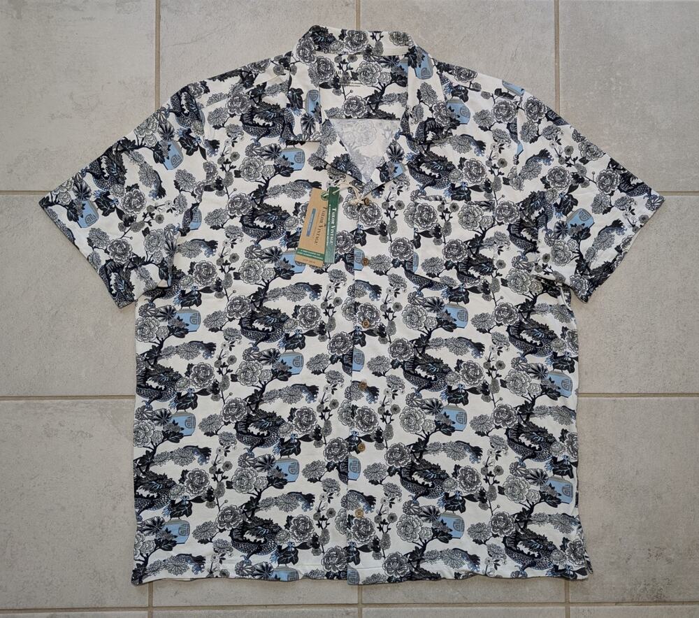 Taylor Vintage Men's XXXL Stretch Button Up Shirt Dragon Asian Print NEW